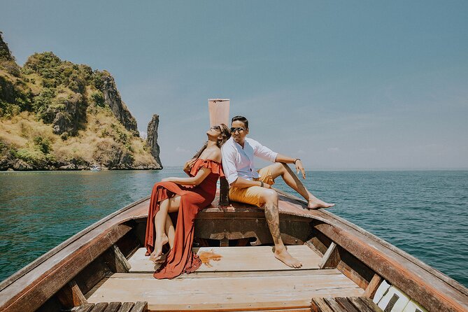Holiday Travel Photoshoot with Long-tail boat Phi Phi Islands - Best for honeymoons and proposals (and couples who want less fuss)